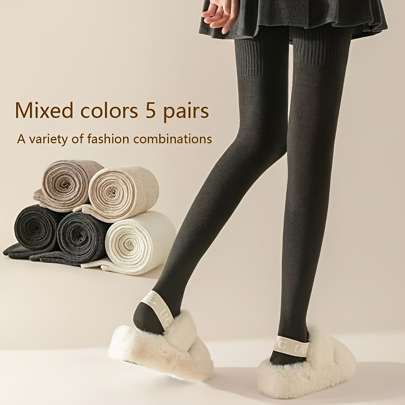 

5 Pairs Autumn Winter Over-the-knee Socks, Women's Warm Thigh Socks, Women's High-top Non-slip Long Socks, Soft Knitted Winter Warm Socks For School, Cycling, Traveling And Outdoor Activities