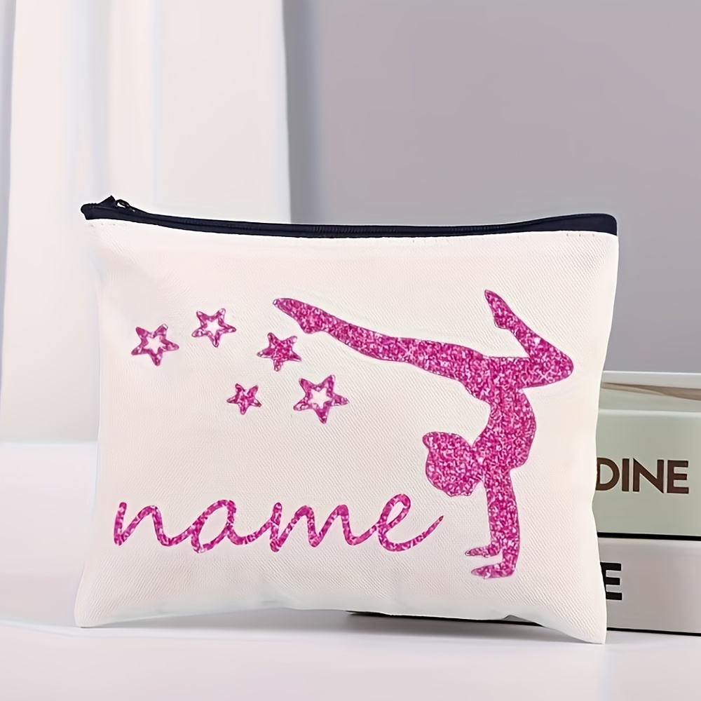 TEMU 1pc Custom Clutch Bag, Gymnastics Theme Clutch Bag With Shiny Design-personalized Custom Name/text, Zipper Closure, Ideal Gift For Gymnasts,