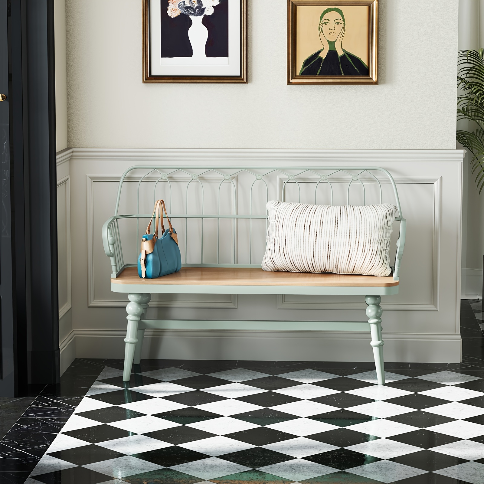 Entryway Bench, Spindle Back Wooden Dinning Bench, Indoor Bench Chair, Farmhouse Foyer Bench For Entryway, Living Room, Dinning Room, Bedroom