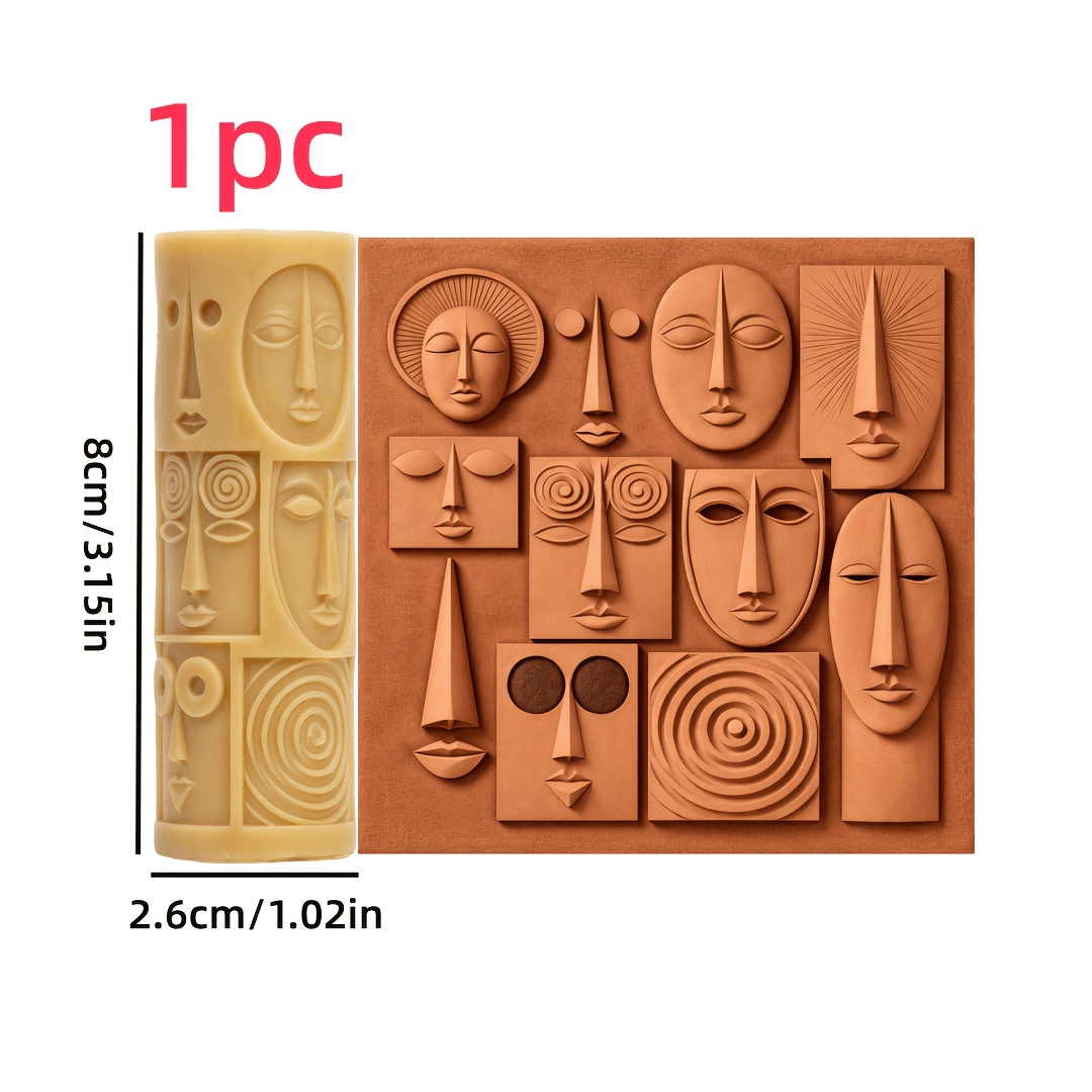 TEMU 1pc Of Artistic Face-shaped Textured Embossing Polymer Clay Texture Roller - An Artistic Face-shaped Embossing Tool Suitable For Coasters,