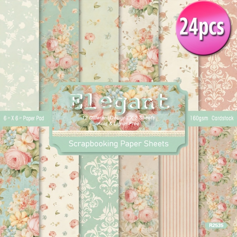 E-shop 24 Stück 6x6 Zoll Ästhetisches -Papier -Muster Einseitiges Decoupage-Papierblock für DIY-Basteln, Journaling, -Zubehör, Geschenkverpackung,