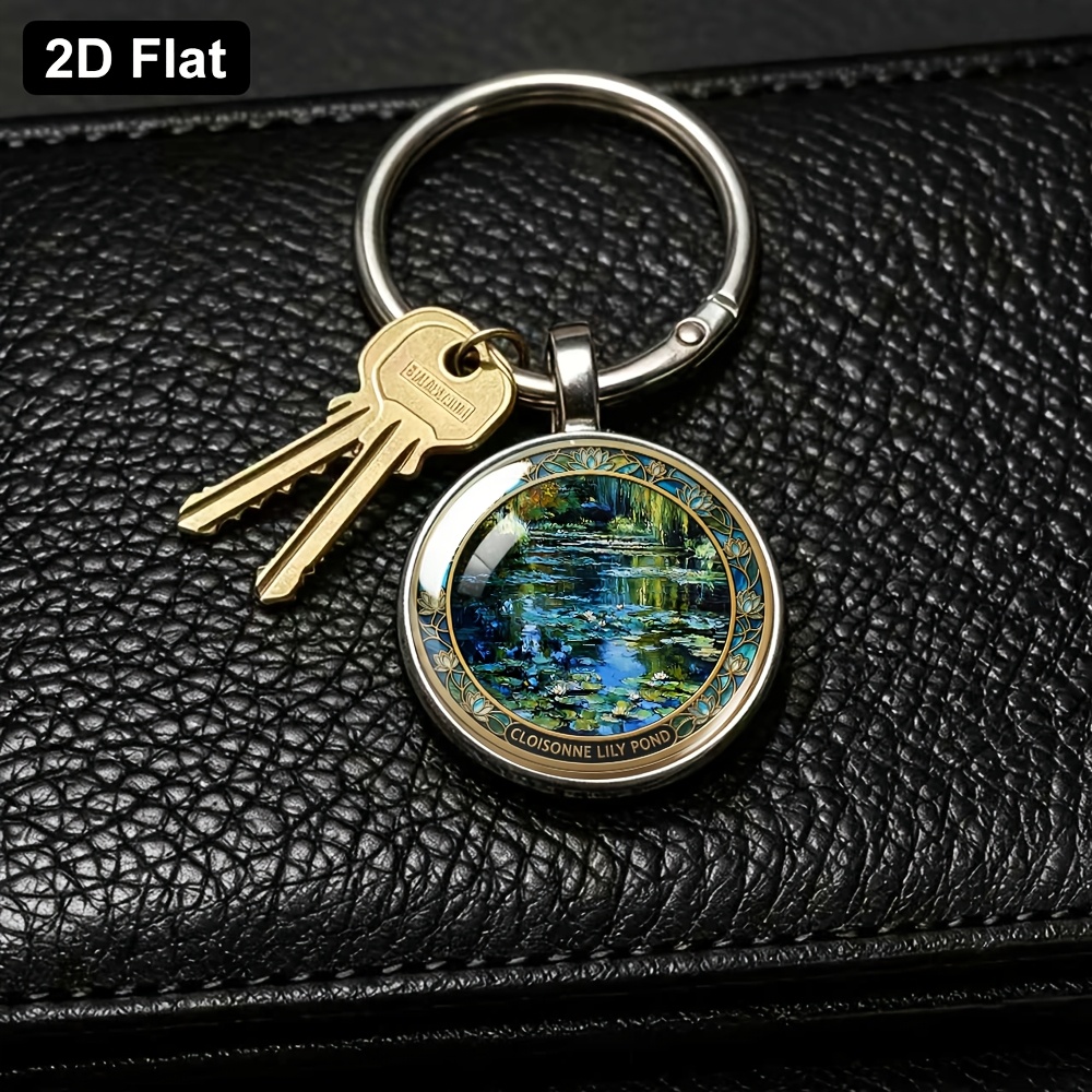 Cloisonné Enamel Style Impressionist Water Lily Pond Keychain