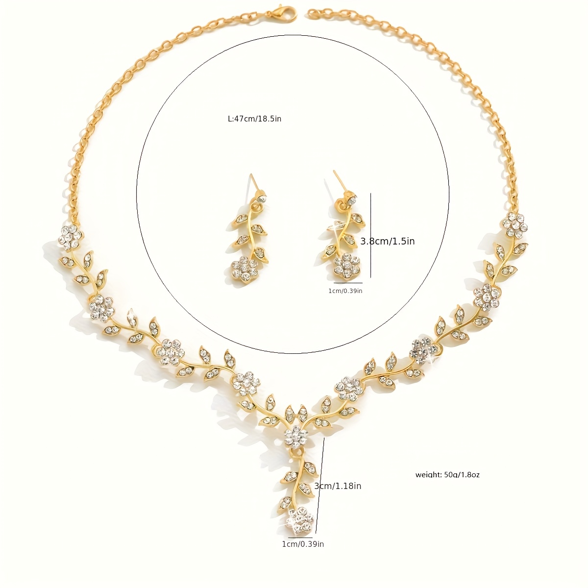 3pc Rhinestone Flower Jewelry Set - Necklace Earrings