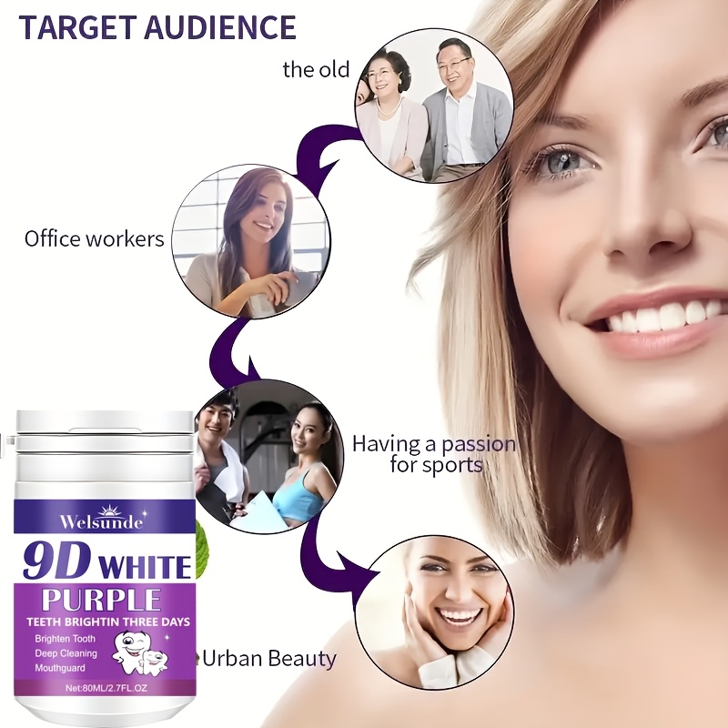 Welsunde 9D White Purple Tooth Powder - Deep Cleaning, Mint Flavor Probiotics, Refreshing Breath, Brighter Teeth Every Day, Home & Travel Use, Travel Tooth Care | Mint Flavor Powder | Deep Cleaning Powder