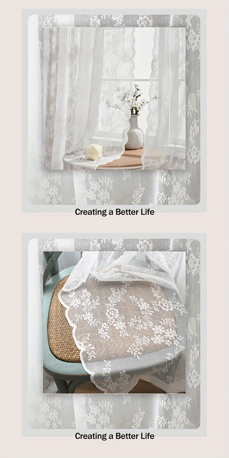 1pc white lace sheer curtain with   uv protection rod pocket window treatment for living room bedroom decor details 4