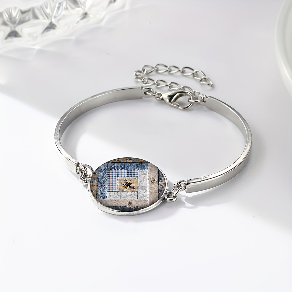 Vintage Patchwork Bee Design Expandable Bracelet, Unique Gift