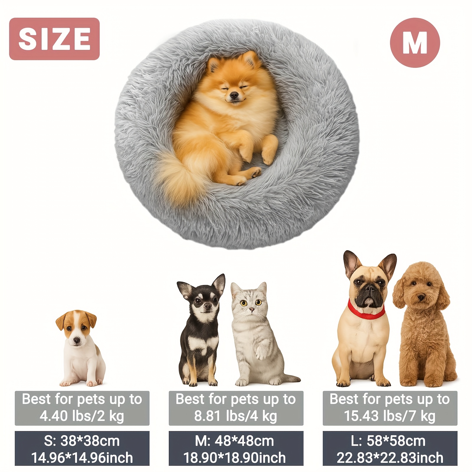 TEMU Cozy Donut-shaped Beds For Dogs, Crate Mats, And Cat Beds - Soft, Fluffy, From Faux Fur, Warm, And Cushioned. Ideal For Small, Medium, And Large