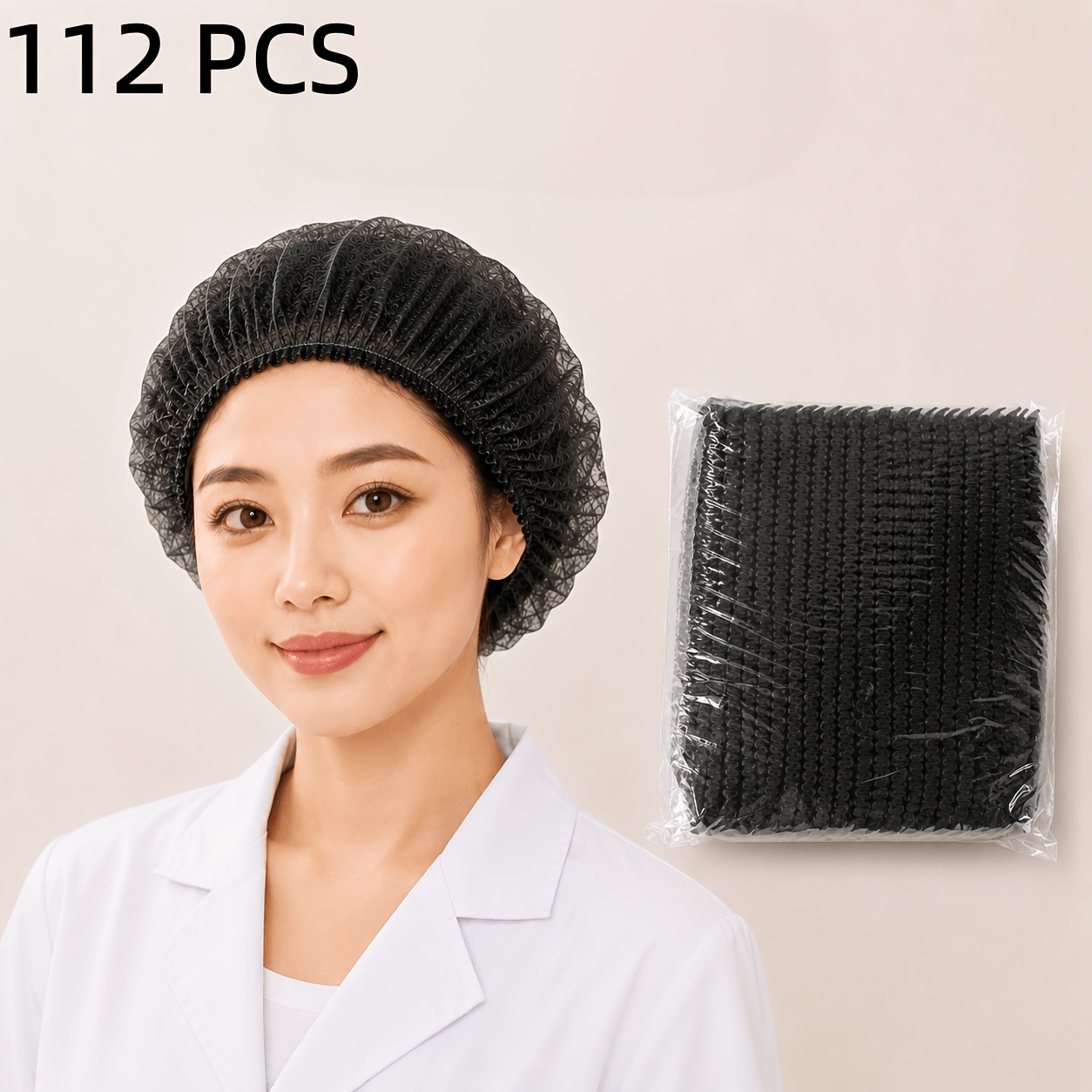 TEMU 112pcs Chiffons de cheveux jetables non tissés, bonnets de travail élastiques, légers et respirants pour restaurant, cuisine, salle à manger,