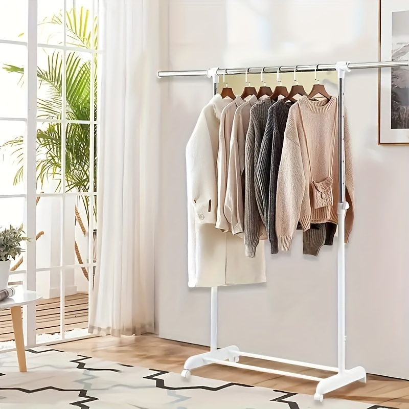 

1pc Adjustable Hangers For Hanging Clothes, Heavy Duty Hangers With Wheels, Freestanding Rolls Easy To Assemble Standard Rods For Bedrooms, Living Rooms, And More, Very Convenient And Neat!