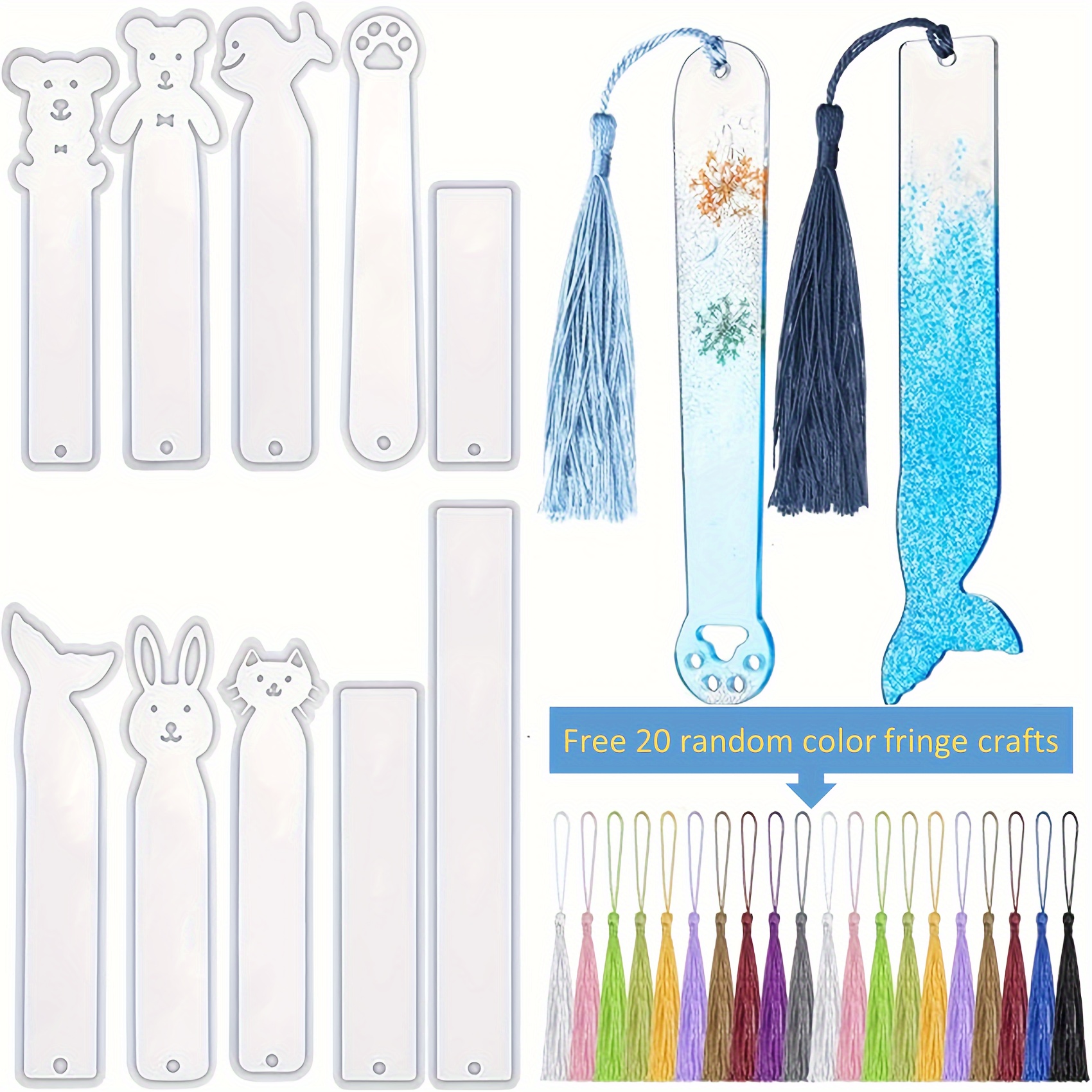 

30 Pcs Silicone Bookmark Molds - Diy Resin Casting Molds With 20 Random Color Tassel Crafts - Reusable, Artistic, And Fun For Handmade Gifts And Toys