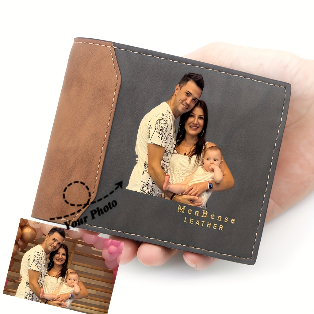 

1pc Custom Men's Photo Wallet - Personalized Leather Keepsake With Romantic Design, Ideal For Husband's Birthday, Anniversary, Father's Day, Christmas, Boyfriend's Retirement Gift, Cute Wallet