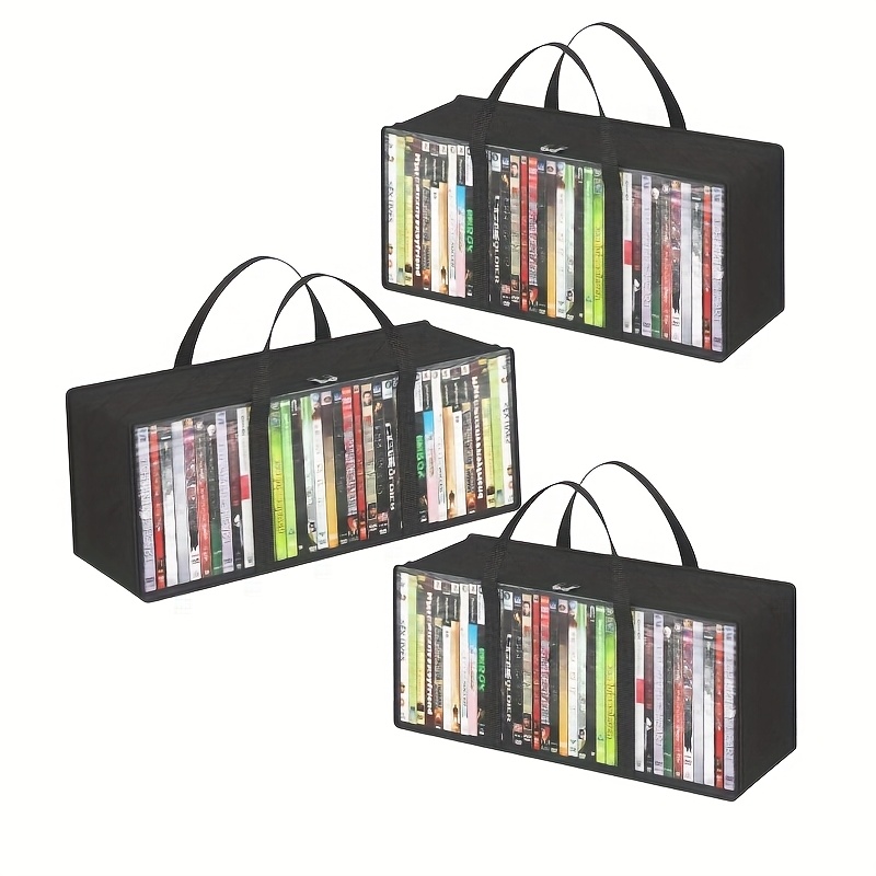 TEMU 3pcs - Cd Storage Bags, Clear Pvc Plastic Dvd Storage Box With Handle And Zipper, Media Storage For Blu-ray Discs, Movie Boxes, Vhs Boxes, Video