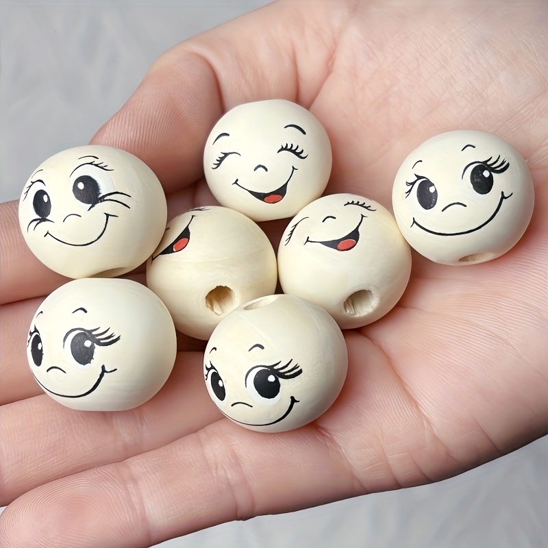 

30/12pcs 20mm Smiling & Wooden Beads - , Keychains, Bracelets, Necklaces | Home & Christmas Tree Decor Craft Supplies, Beads For Jewelry Making