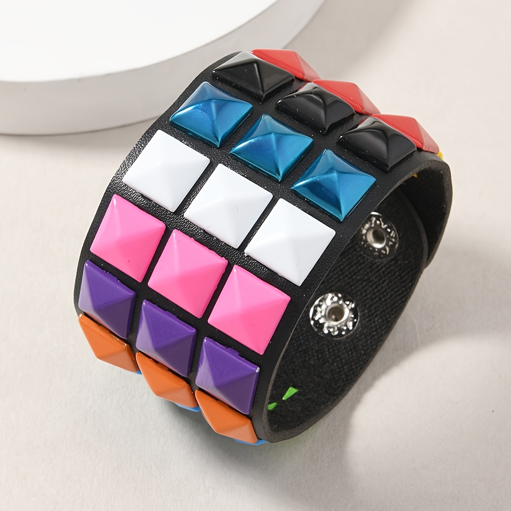 PU Fashion Bracelet with Multicolor Square Buckle, Unisex