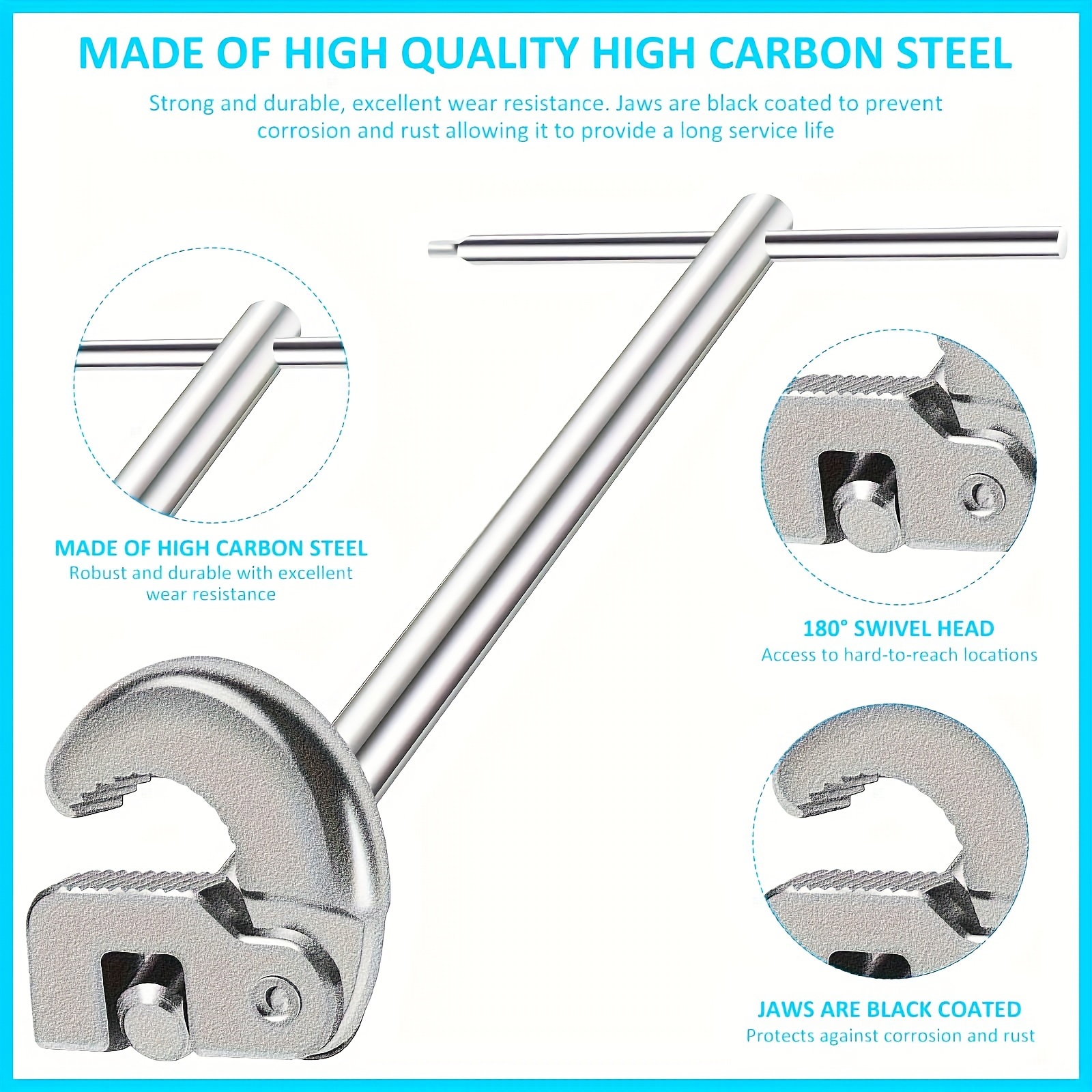 1pc Basin Wrench With Adjustable Plumber Wrench For Faucet Hex Nuts