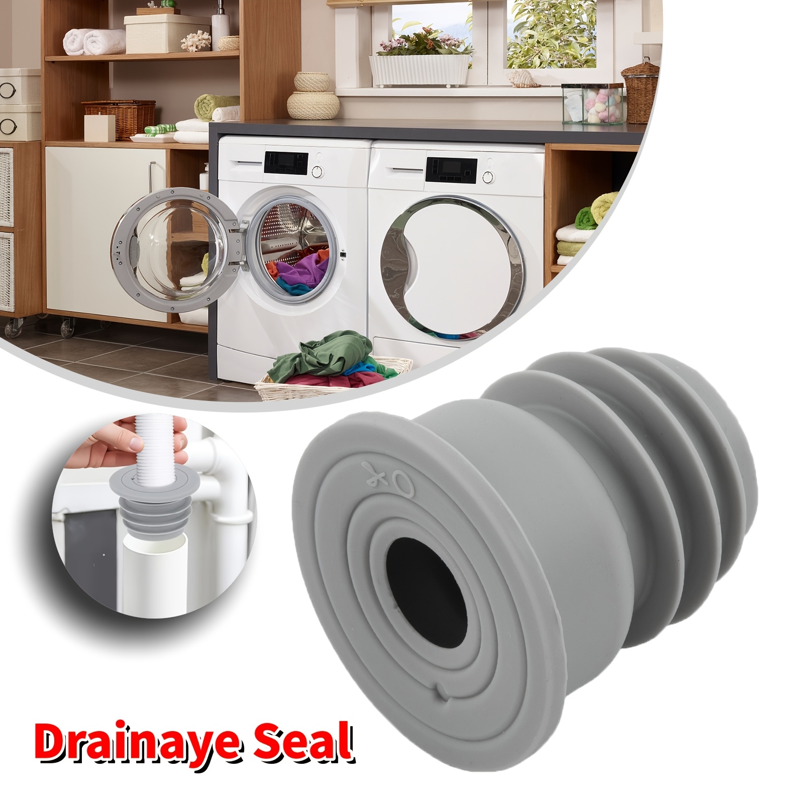TEMU Washing Machine Drain Seal, 53mm, Grey - Wastewater Pipe And Plumbing Washers | Drain O-rings, Drain Systems, , Tight Fit, Plastic Seals,