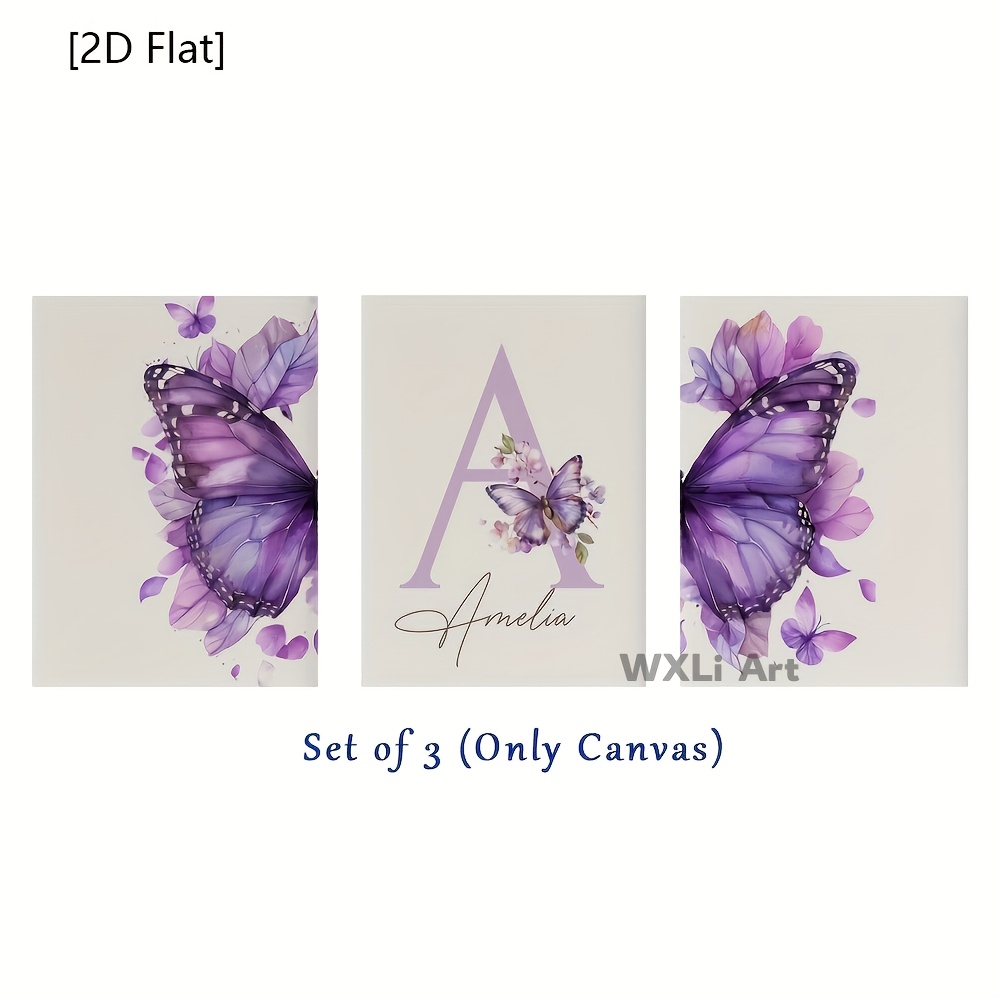 TEMU 2d Flat, 2d Flat, A Collection Of 3 Customizable Posters Featuring A Purple Aesthetic, Perfect For Wall Decoration. Personalized Canvas Artworks