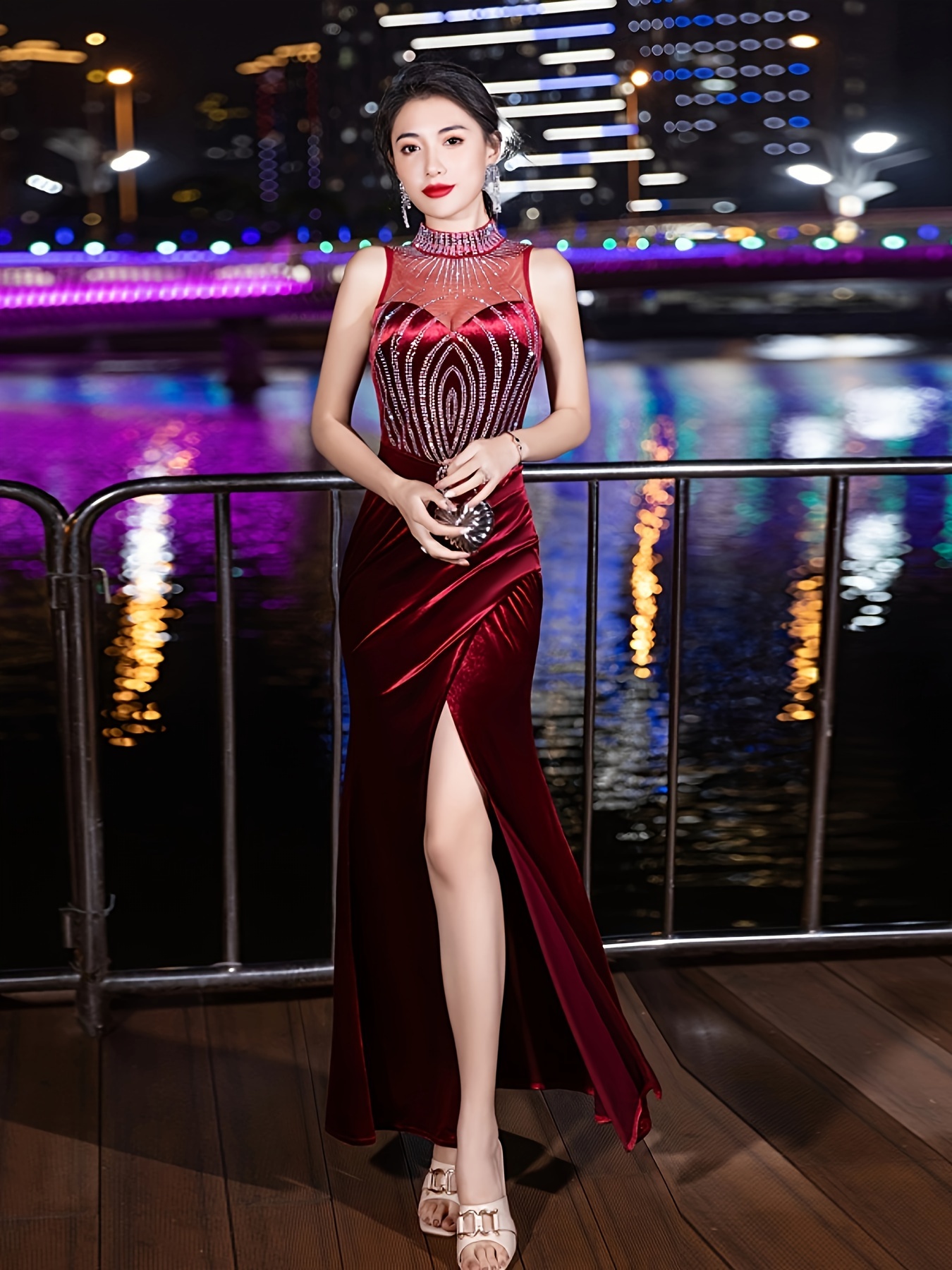 New Elegant Evening Gown for Women, Featuring a French Style Suitable for  Parties, Birthdays, And Upscale Events, with a Halter Neck, Slit, And  Mermaid Design