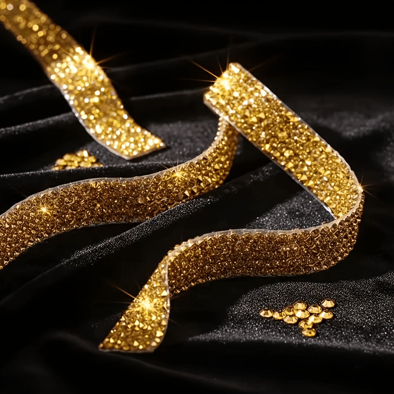 4 Rolls Sparkling Golden Rhinestone Trim for Decoration