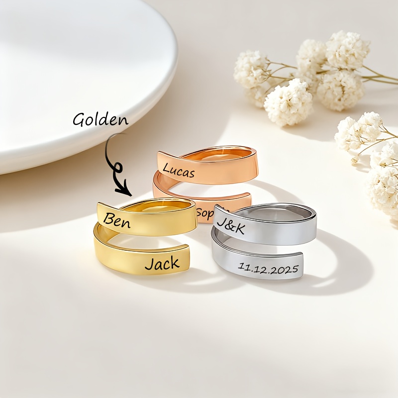 TEMU Custom Stainless Steel For Women - Custom Engraved Name And Design - Personalized Design, Gift For Her, Adjustable Jewelry, Valentine's Day,