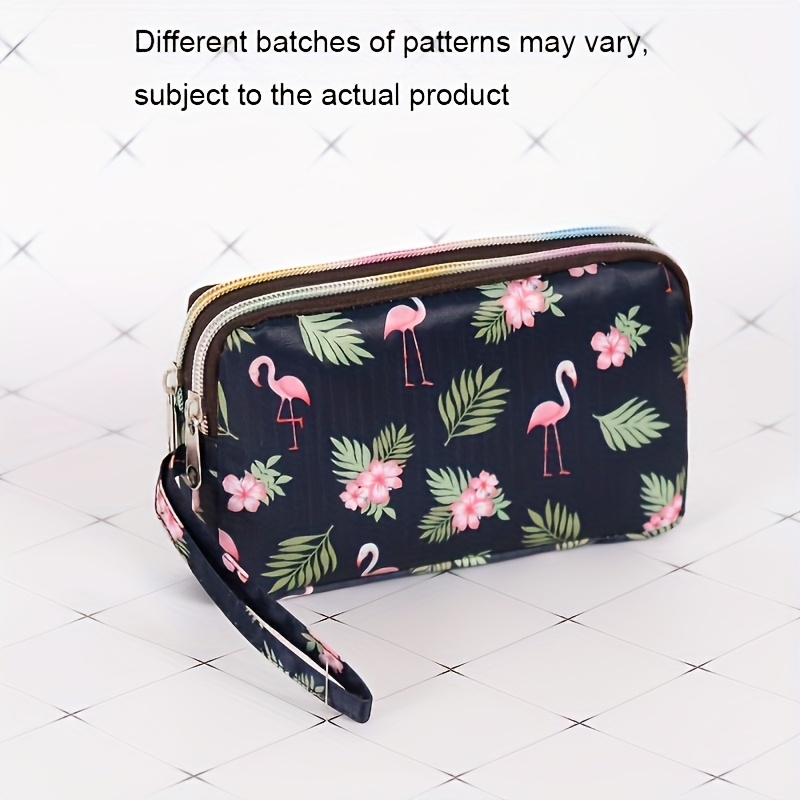 Image of 1pc Tropical Style Flamingo Large Wallet With Dual Zipper Design, Spacious And Elegant Cosmetic Organizer - Perfect Portable Travel Accessory For Women