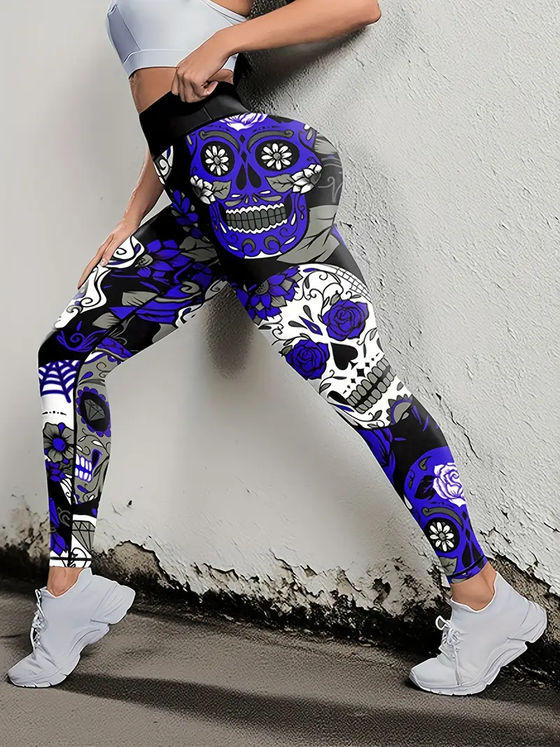 Sugar Skull Leggings For Women Cartoon Skull Print Yoga Leggings Halloween High Stretch - United Glow In The Dark Clothes - Foto 5