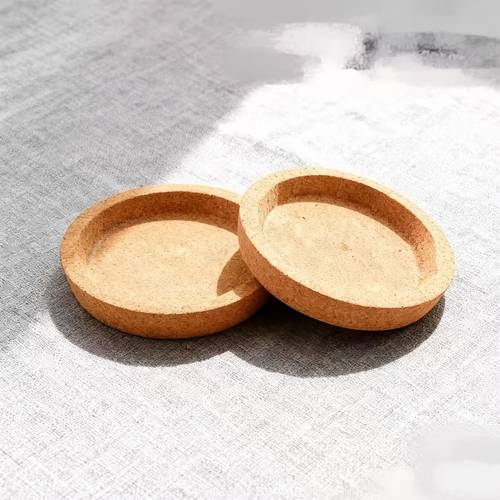 2pcs minimalist cork insulation coaster anti soup sound insulation pad retro round small teacup household anti slip high temperature resistant