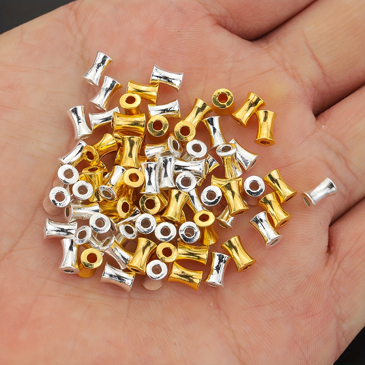 100pcs Alloy Rhombus Bamboo Spacer Beads Bamboo Waist Spacer Beads Bamboo Knot Shape Loose Beads Small Barbaric Waist Beads Hole Beads Pad Handmade Necklace Brac