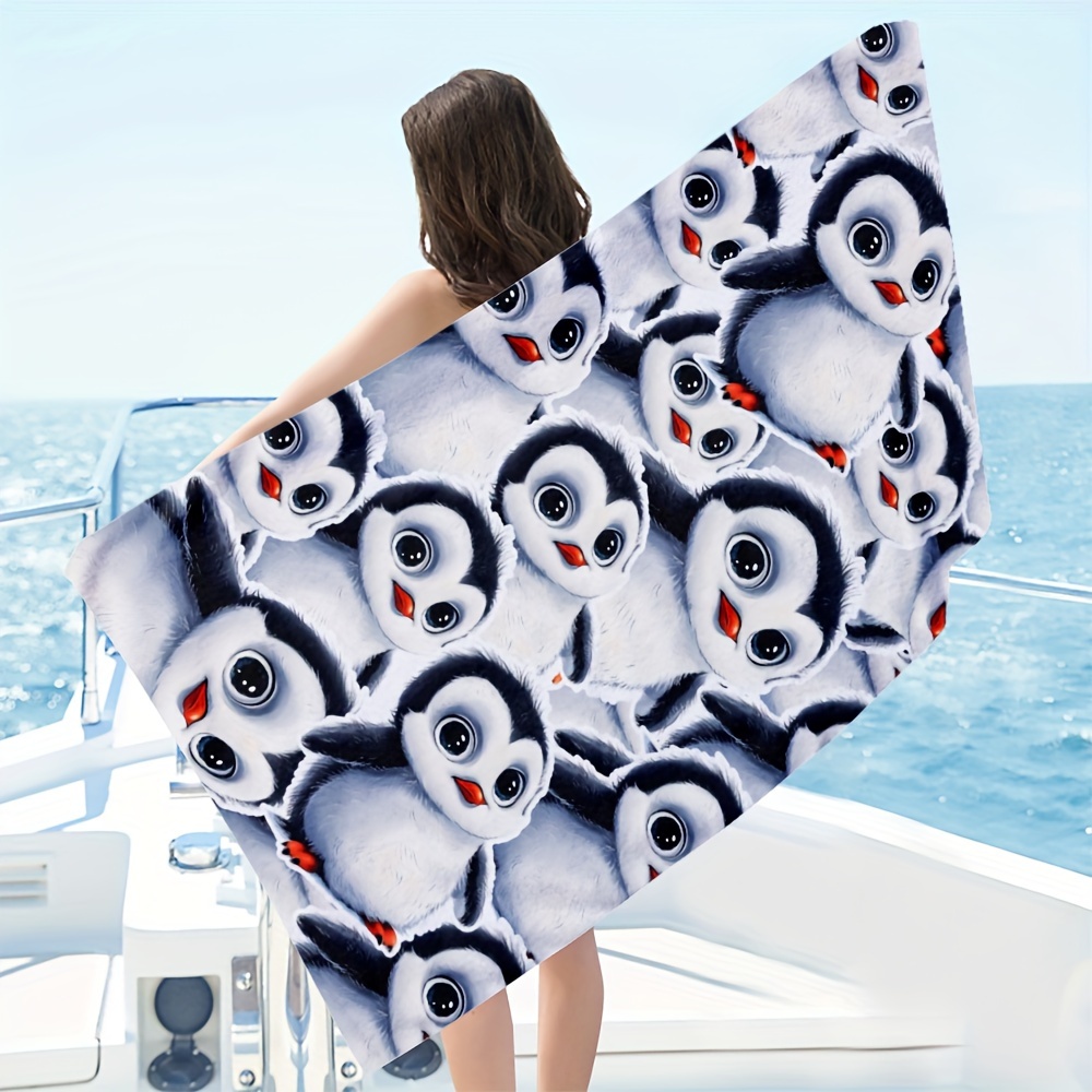 1pc cartoon penguin microfiber beach towel quick Temu