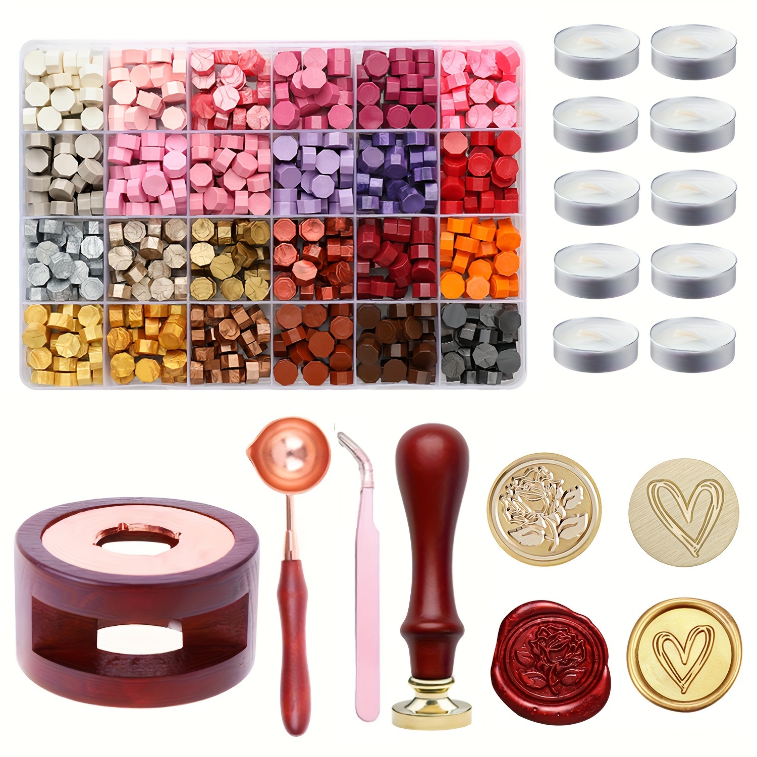 Image of Wax Seal Kit With Gift Box, 600pcs Wax Seal Beads With 2pcs Wax Seal Stamps, Sealing Wax Warmer, Envelope, Candles, Wax Seal Stamp Kit For Gift And Craft