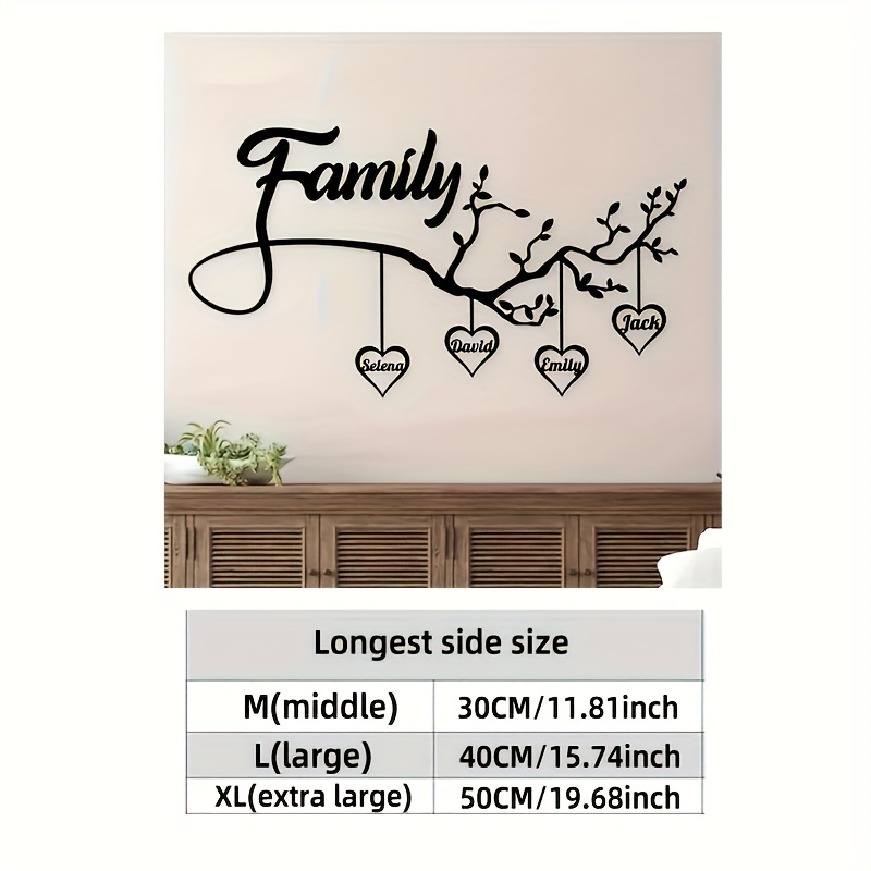 Image of Custom Family Tree Metal Wall Art - Personalized Name And Birth Date, Heart-shaped Leaf Design, , Easy To Hang, Perfect For Weddings, Christmas, Valentine&;s Day Gifts, Home Decor Halloween