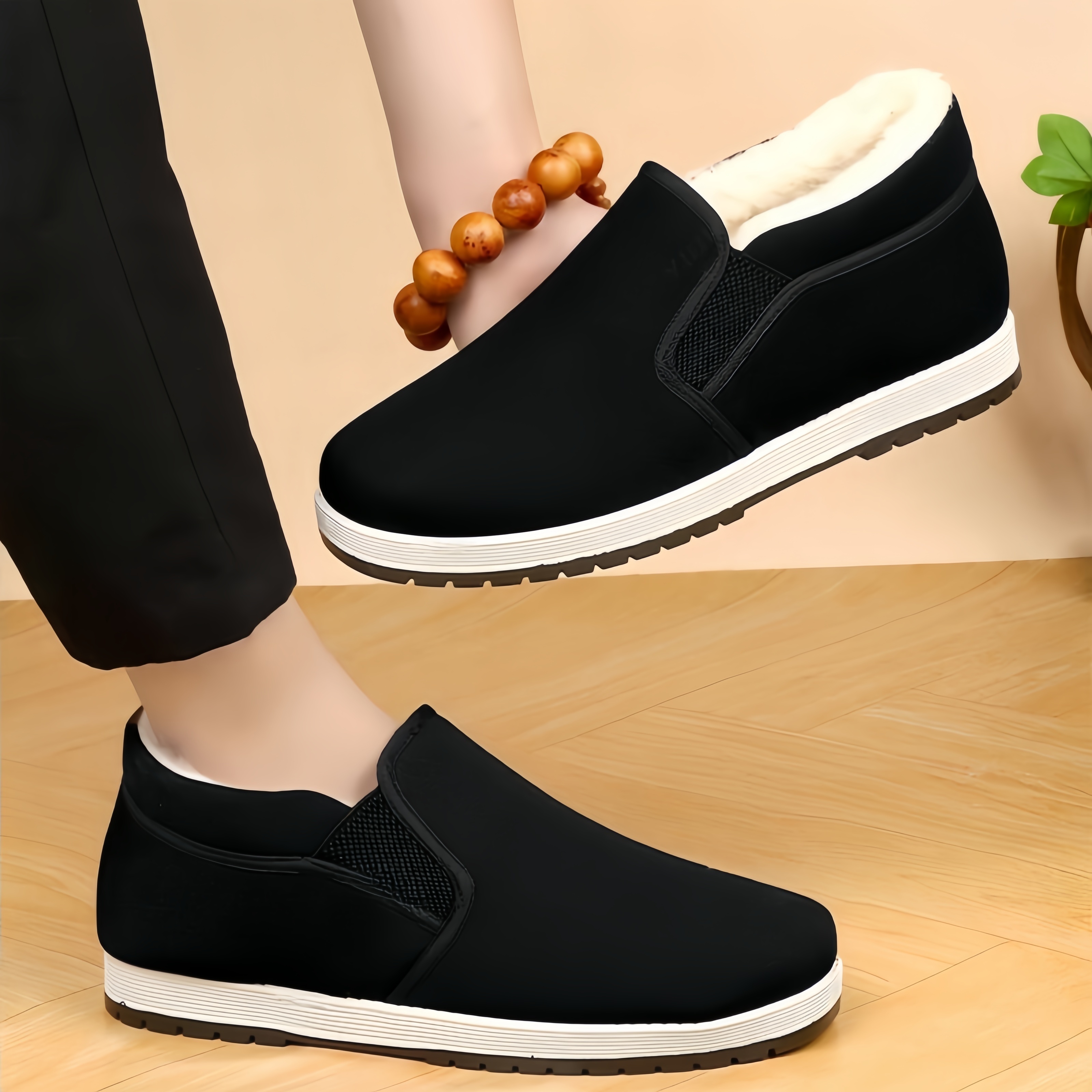 mens winter warm fleece lined slip on sneakers casual non slip   shoes for everyday outdoor activities details 2