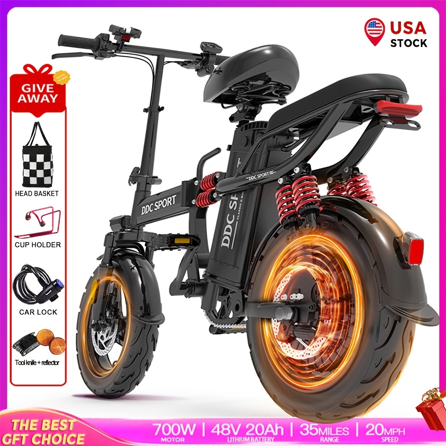 Bicicleta Eléctrica Plegable M1 para Adultos y Adolescentes, Bicicleta Eléctrica de 700W con Batería de 48V20Ah y Alcance de 35 Millas, Bicicleta con Neumáticos Todoterreno de 14" con Doble Suspensión, Pantalla LCD y Frenos E-ABS - Perfecta para el Desplazamiento Doméstico, la Vida Familiar, Bicicleta para el Campus Universitario, Yk2831129