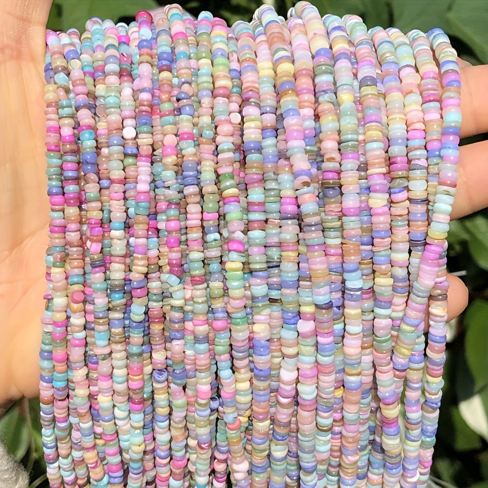 

3mm Multi-color Natural Shell Beads, Flat Round Heishi Spacer Beads For Diy Jewelry Making, Bracelets, Necklaces, Earrings - Macaron Candy Colored Bead Assortment