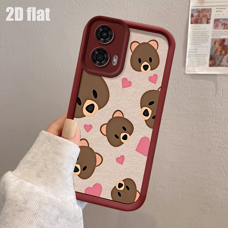 TEMU Funda para teléfono: Carcasa plana 2D para Motorola Moto G24 con diseño de oso de amor suave, plana 2D