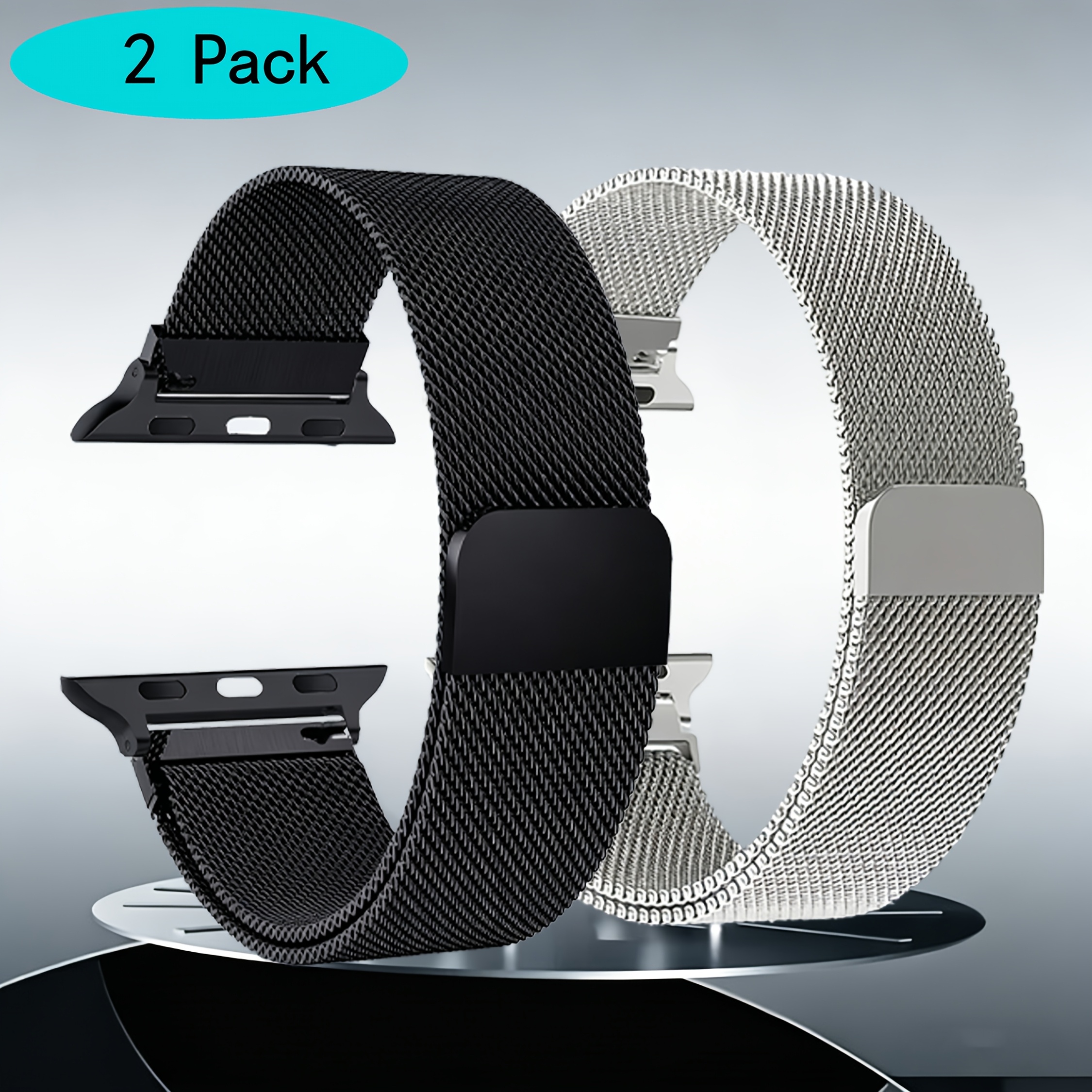 TEMU 2pcs Fashion-upgraded New Mesh Stainless Steel Watch Band For Men Women, Perfect As Gift For Christmas, Halloween, Birthdays Or New Year.