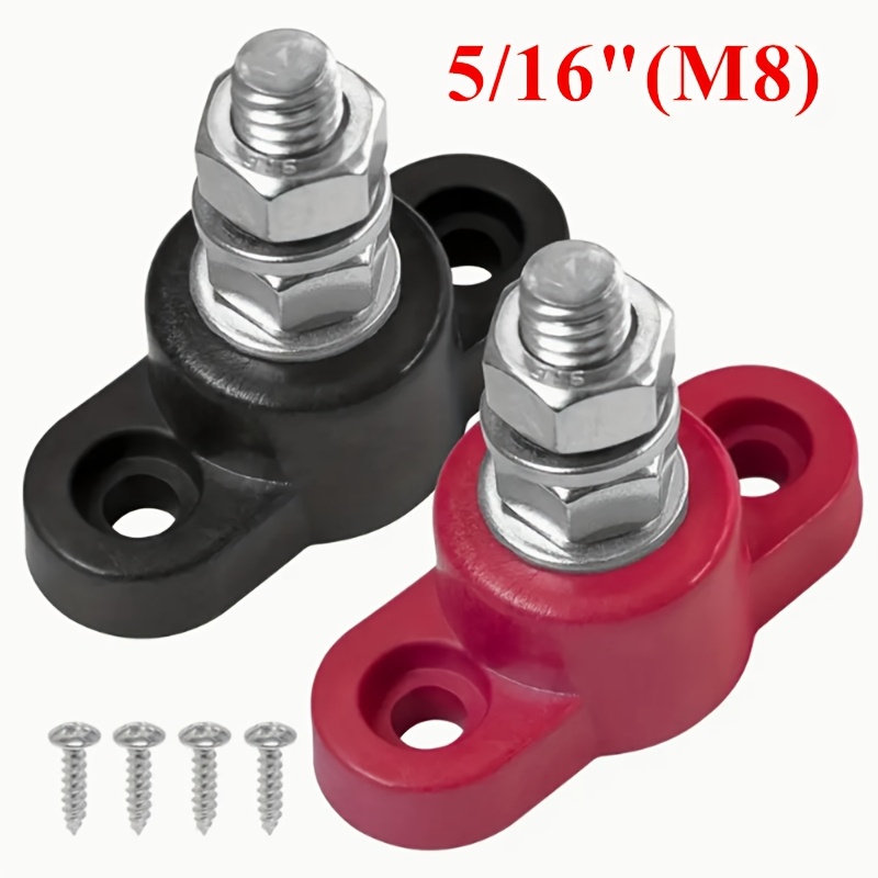 TEMU 2pcs Battery Wiring Terminal, Battery Distribution Block Pole, Positive And Negative Bus Suitable For Cars And Ships, Red And Black Kit (3/8