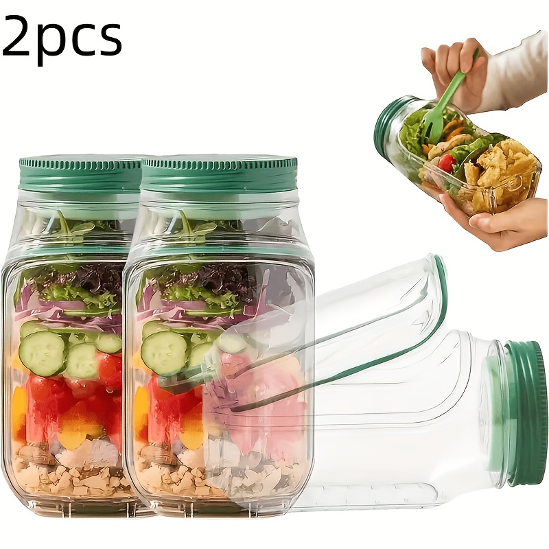 TEMU 1/2/4pcs Salad Mason Jar Side -pack - Leakproof Vertical Layering Salad Jars With Built-in Dressing Containers, Reusable & Portable Lunch