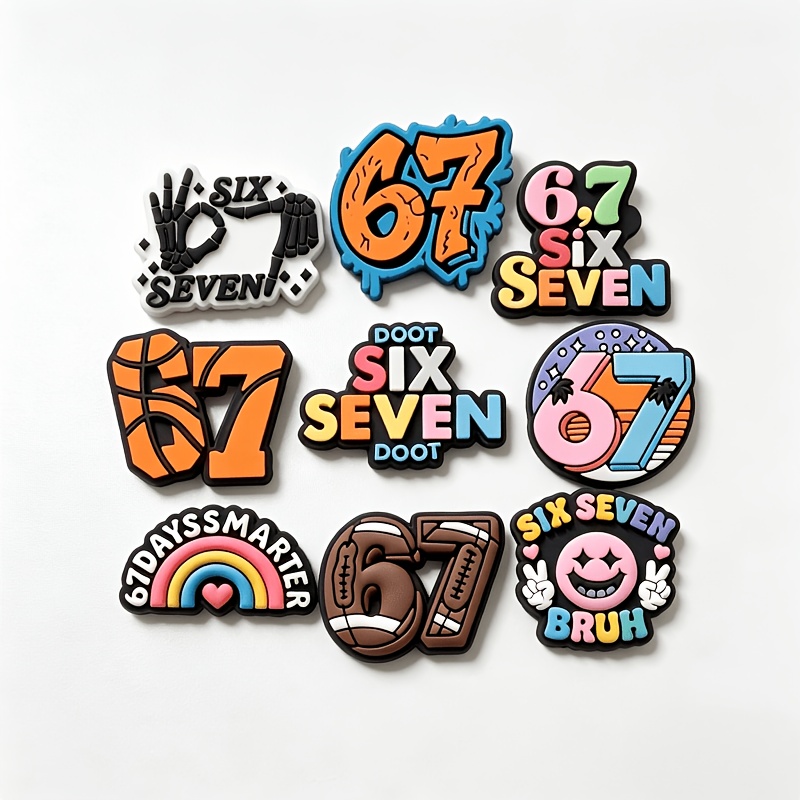 TEMU 9pcs Set Of Number "67" Themed Charm Jewelry Set Additions Shoe Charms, Suitable For Shoes, Bags, Wristbands - Detachable Creative Additions -