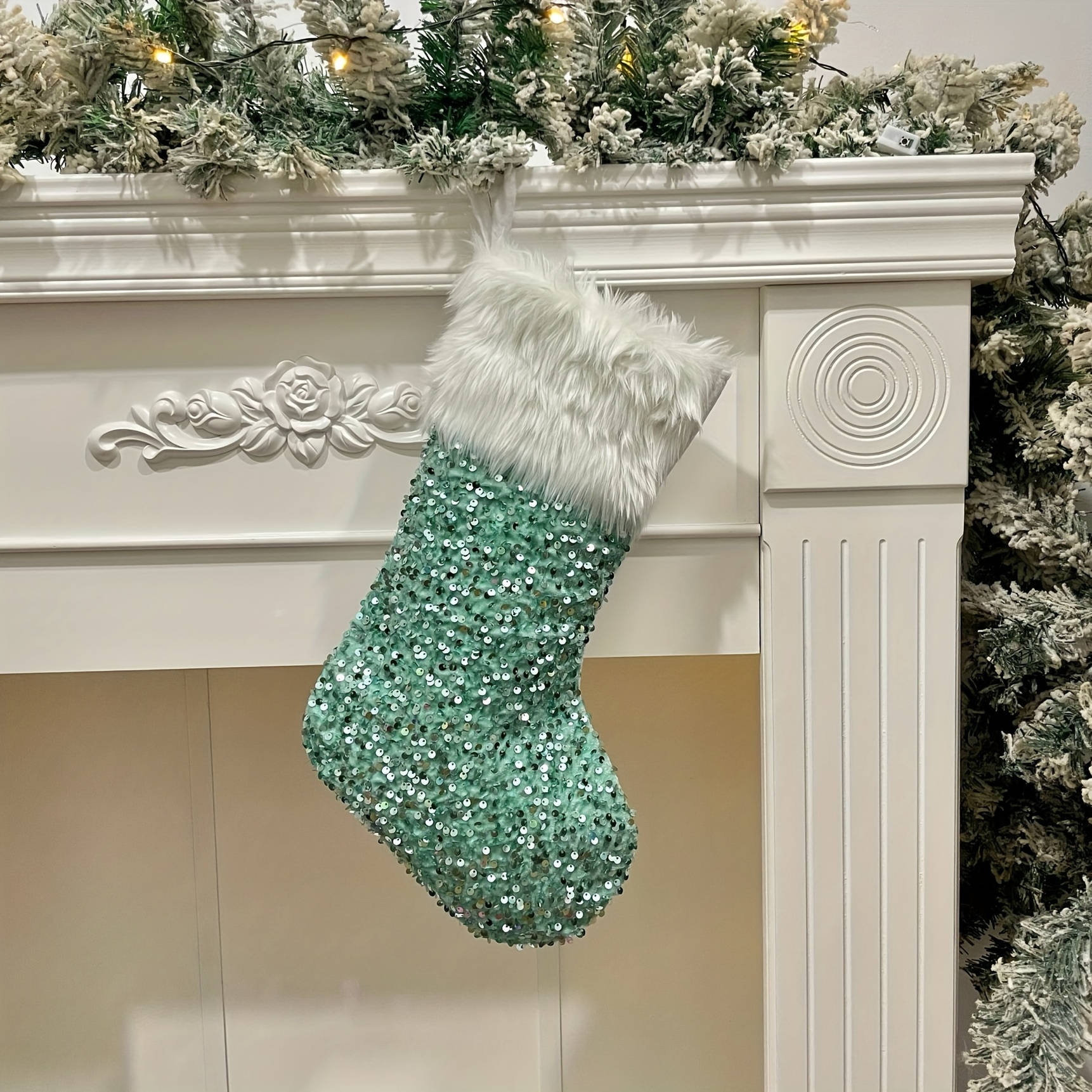 TEMU 1pc, Bas de Noël à paillettes, Sac à bonbons, Cadeau de Noël, Ornement de Noël, Pendentif d'arbre de Noël