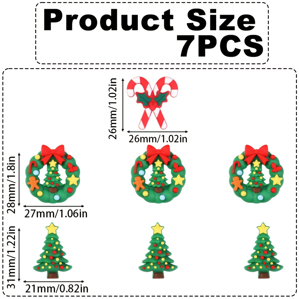 TEMU 7pcs Christmas Theme 3d Silicone Beads Candy Canes Red Bow Wreath Yellow Five-pointed Star Christmas Tree Beads Jewelry Making Pens Beaded