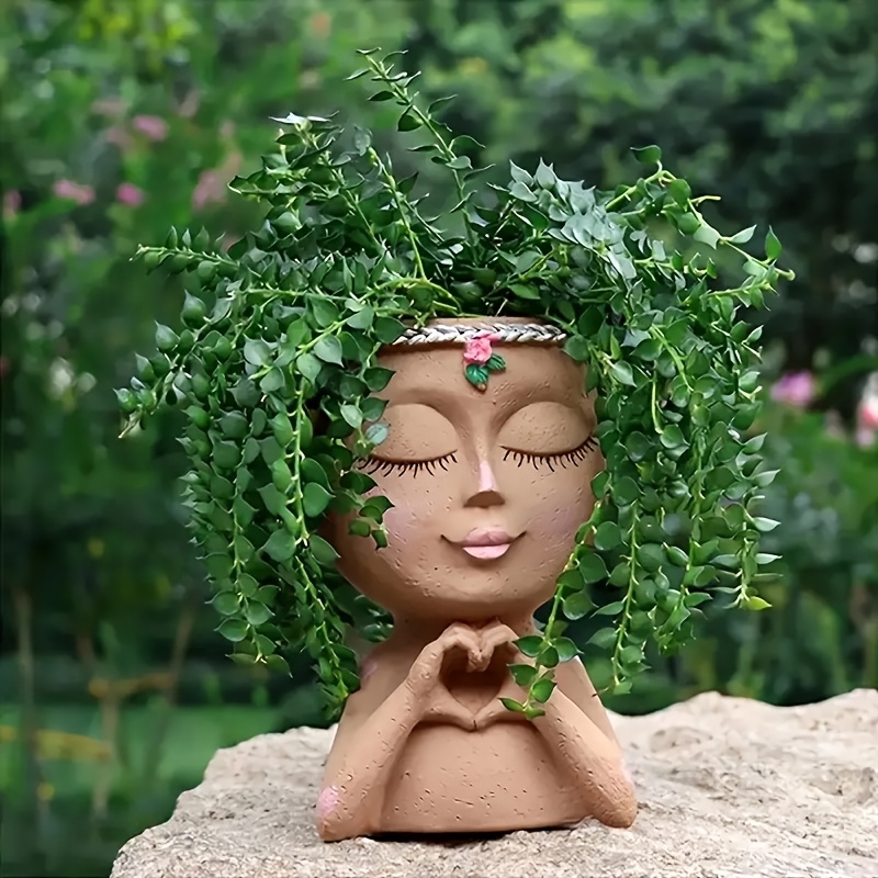 1 2pcs resin elegant minimalist creative face vase for plants ideal for outdoor garden or room decoration and plant storage