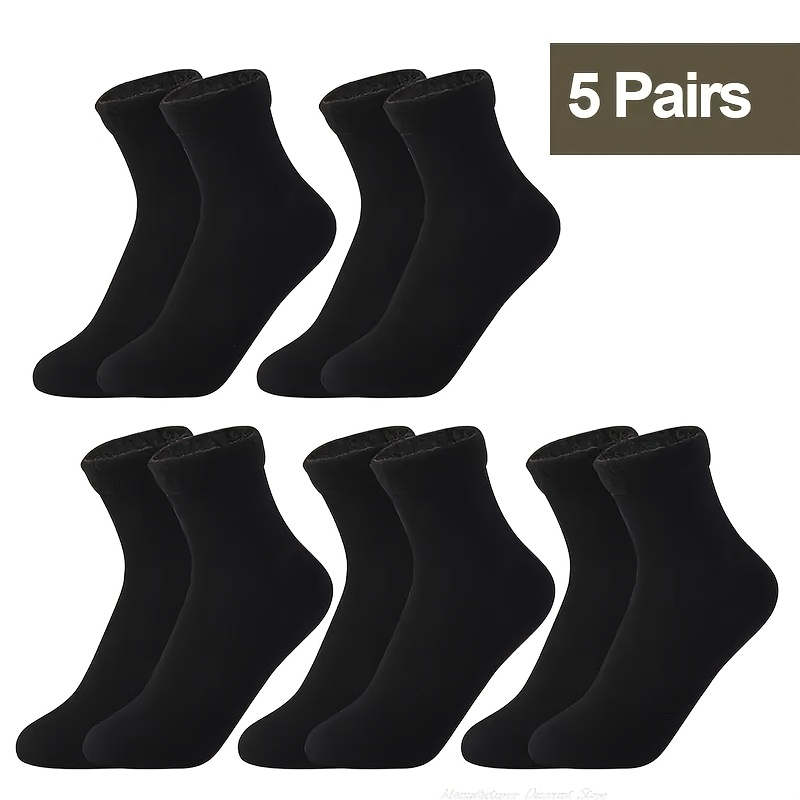 TEMU 5 Pairs Random Winter Snow Socks Women Men Velvet Thickened Medium Tube Solid Color Floor Thermal Floor Sleep Socks