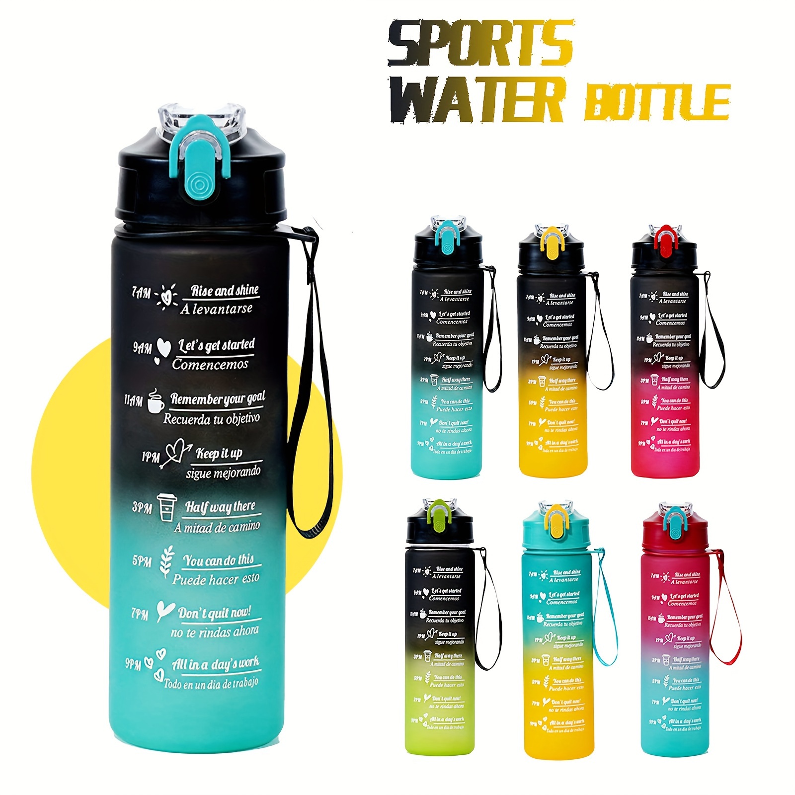 

800ml Leak-proof Sports Water Bottle With Straw, Bpa & Pvc Free, Hand Wash, Durable Pc Polycarbonate Rectangle Drinkware With Carrying Strap