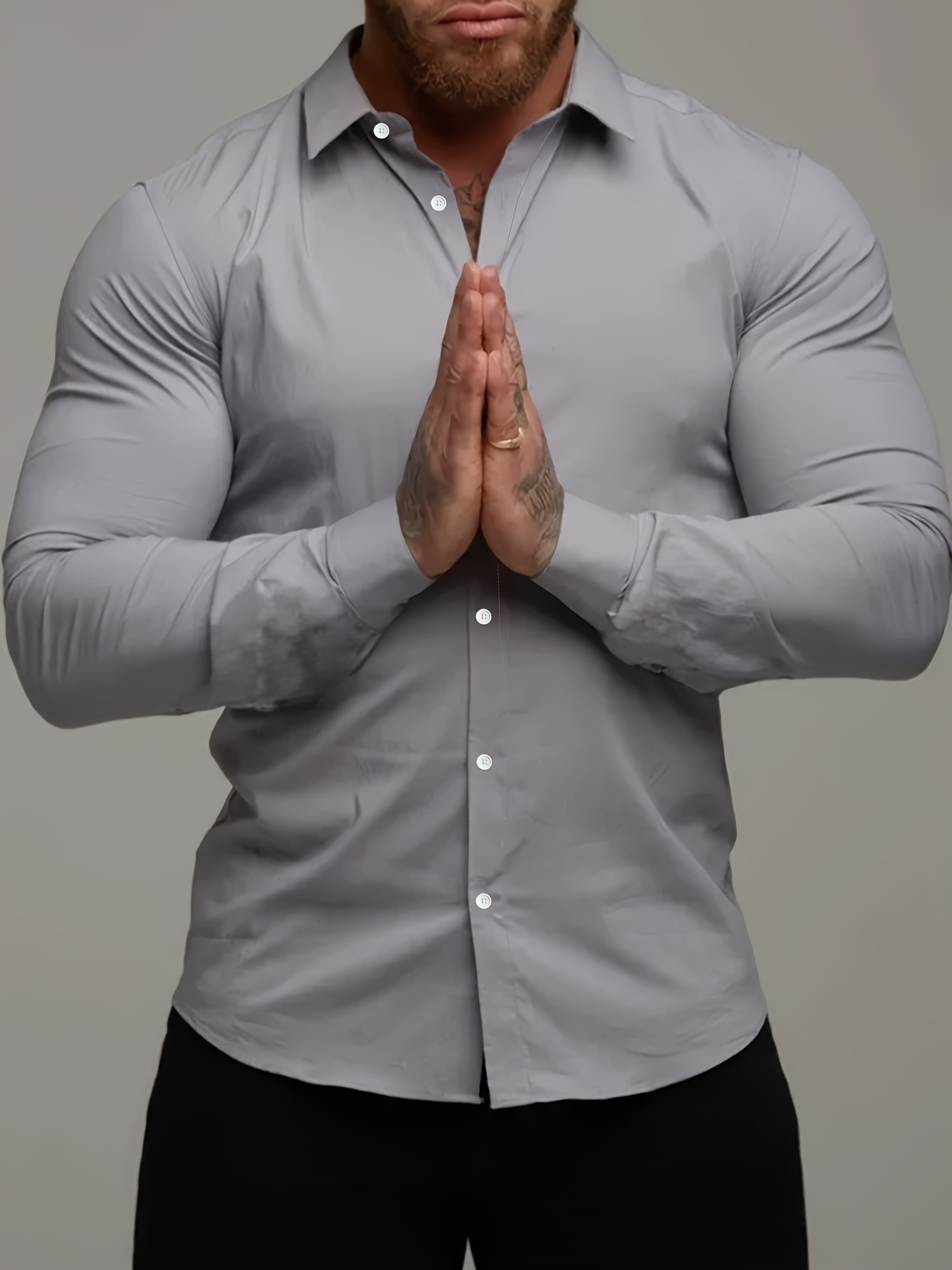 1pc mens casual polyester dress shirt solid color long Temu Germany