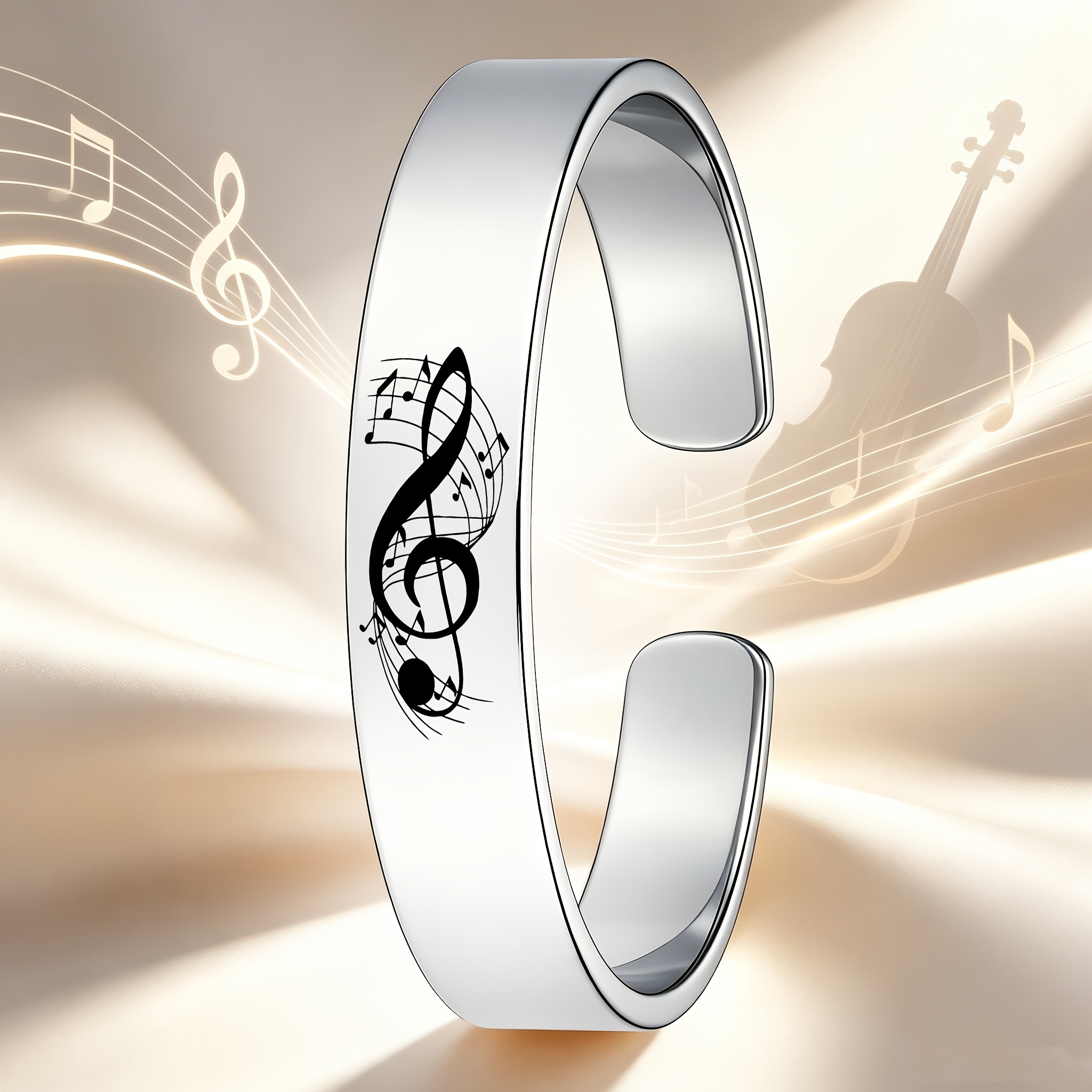 TEMU Treble Clef , 304 Stainless Steel Open Bangle Bracelet, An Iconic Piece For Music Lovers, Unisex Style, Suitable For Men And Women, A For Daily