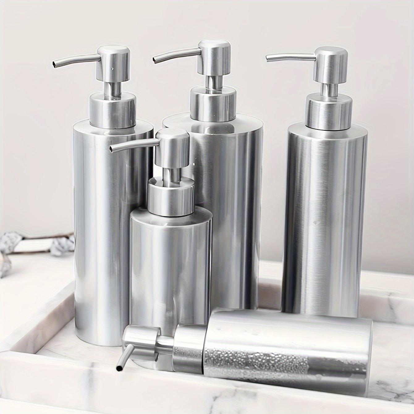 

1pc Stainless Steel Empty Soap Dispenser Bottle, Refillable Dispenser Bottle With Pump For Lotion, Shower Gel, Shampoo And Conditioner, Bathroom Hotel Accessories
