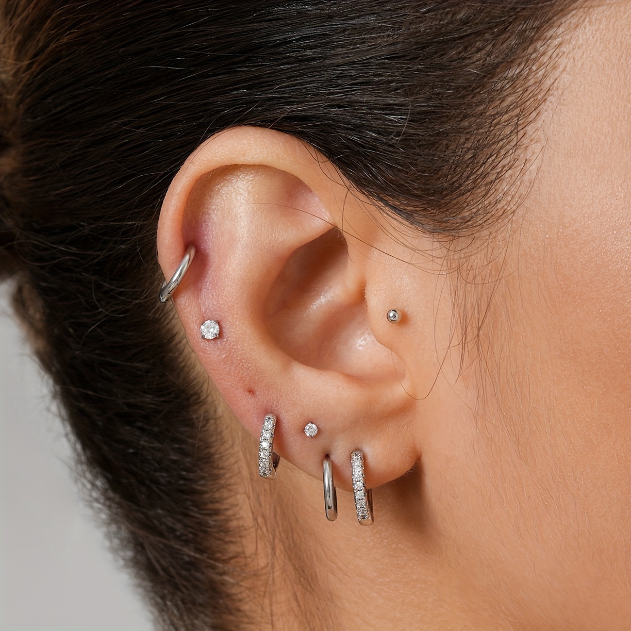 10 Pairs Small Golden Hoop Stud Earrings Women Tiny