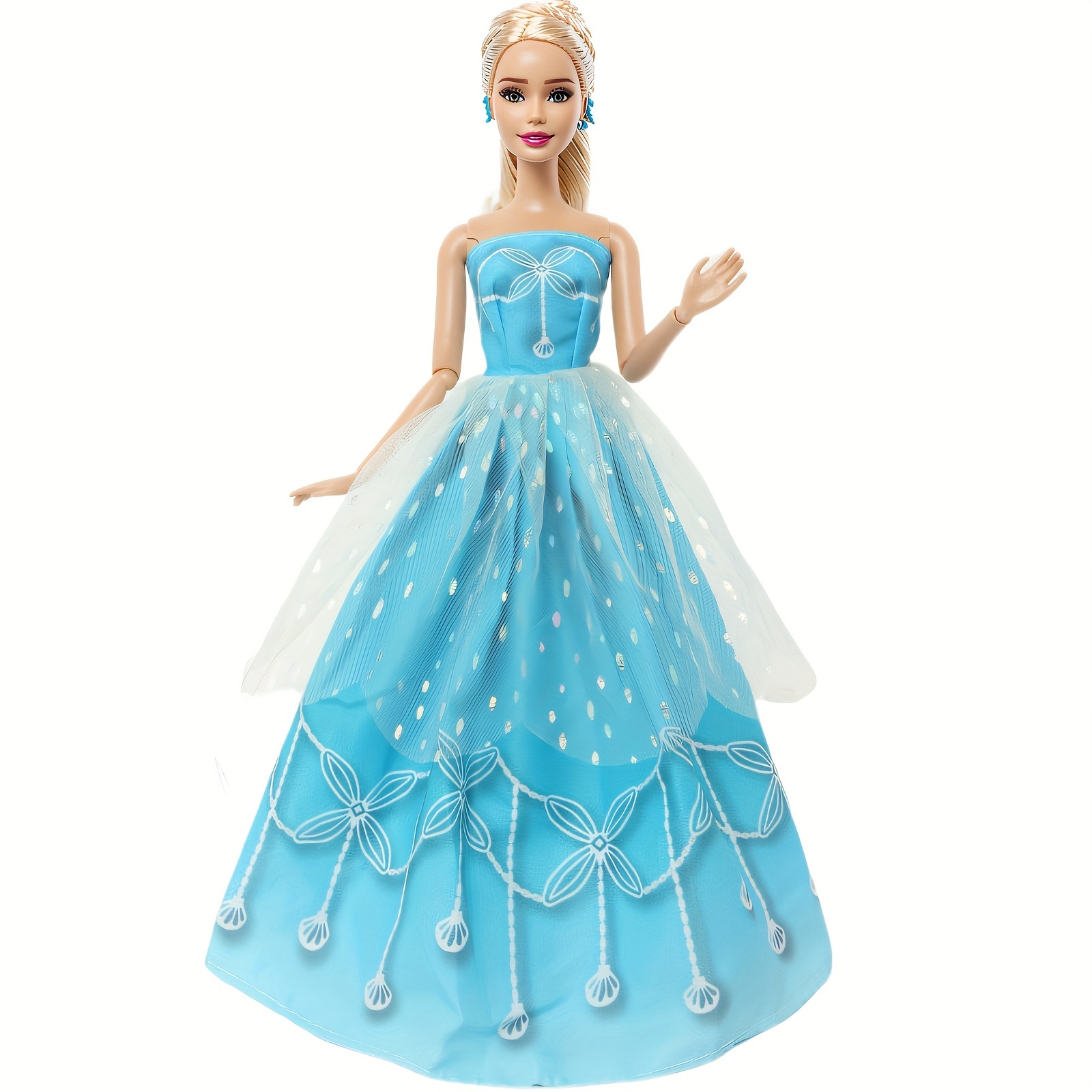 1 set doll wedding dress blue princess strapless dress print - Temu Bahrain