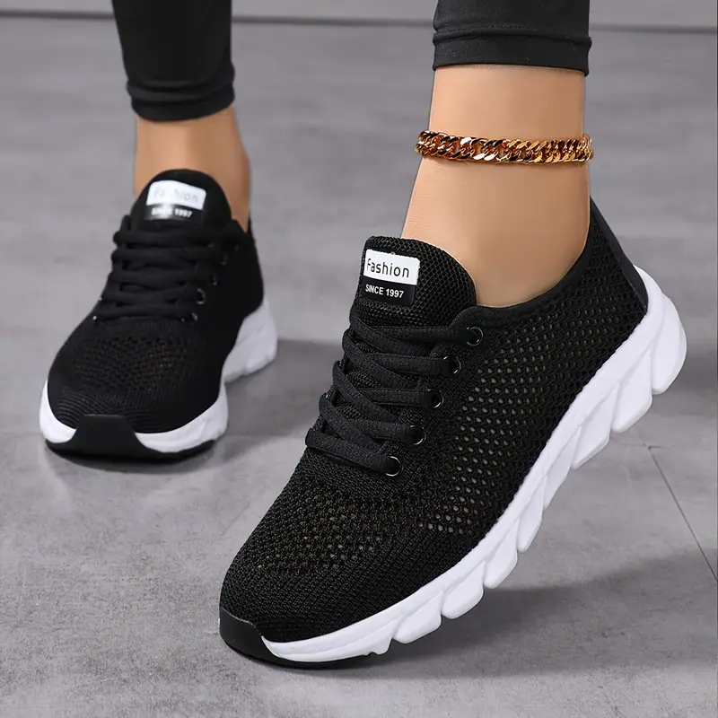 Women's Breathable Mesh Sneakers, All-Season Low Top Lace-Up Shoes with Plain Toe, EVA Upper & Sole, Fabric Inner & Insole - Comfortable Athletic Footwear, High Top Sneakers